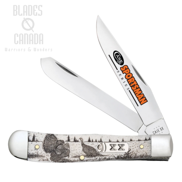 Case Trapper Folding Knife, Stainless, Sportsman Series Turkey, Smooth Natural Bone, 81221